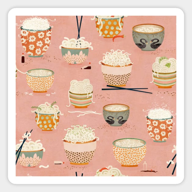 Oodles of noodles pink Magnet by katherinequinnillustration